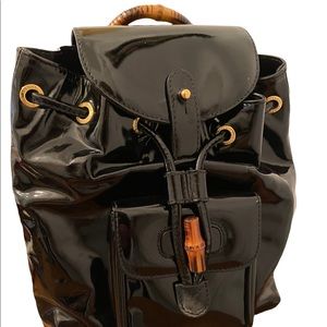 Gucci Bamboo Mini Black Patent Leather Backpack